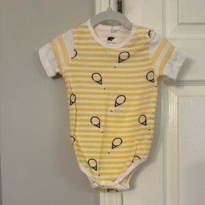 Monica and Andy Yellow Striped Tennis Onesie 9-12 months